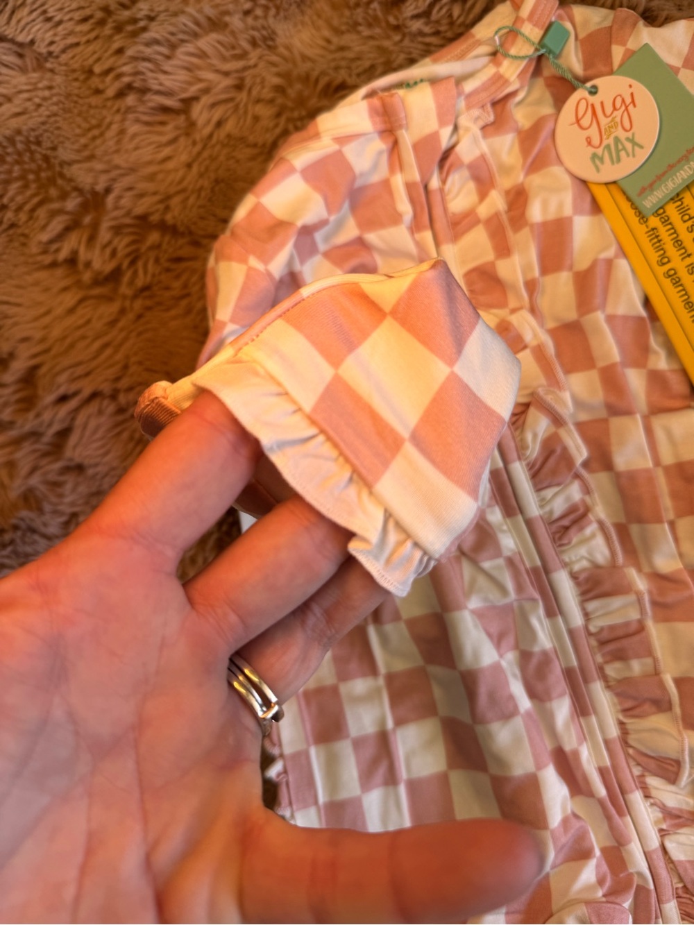 Pink Checkerboard Zip-Front Baby One-Piece NEW - Picture 3 of 4